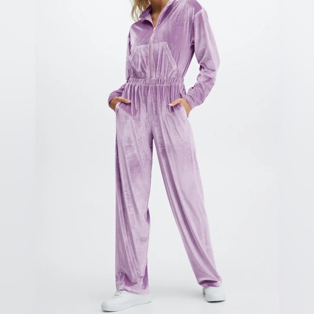 Fabletics Lavender Purple Zip-up Velour Onesie